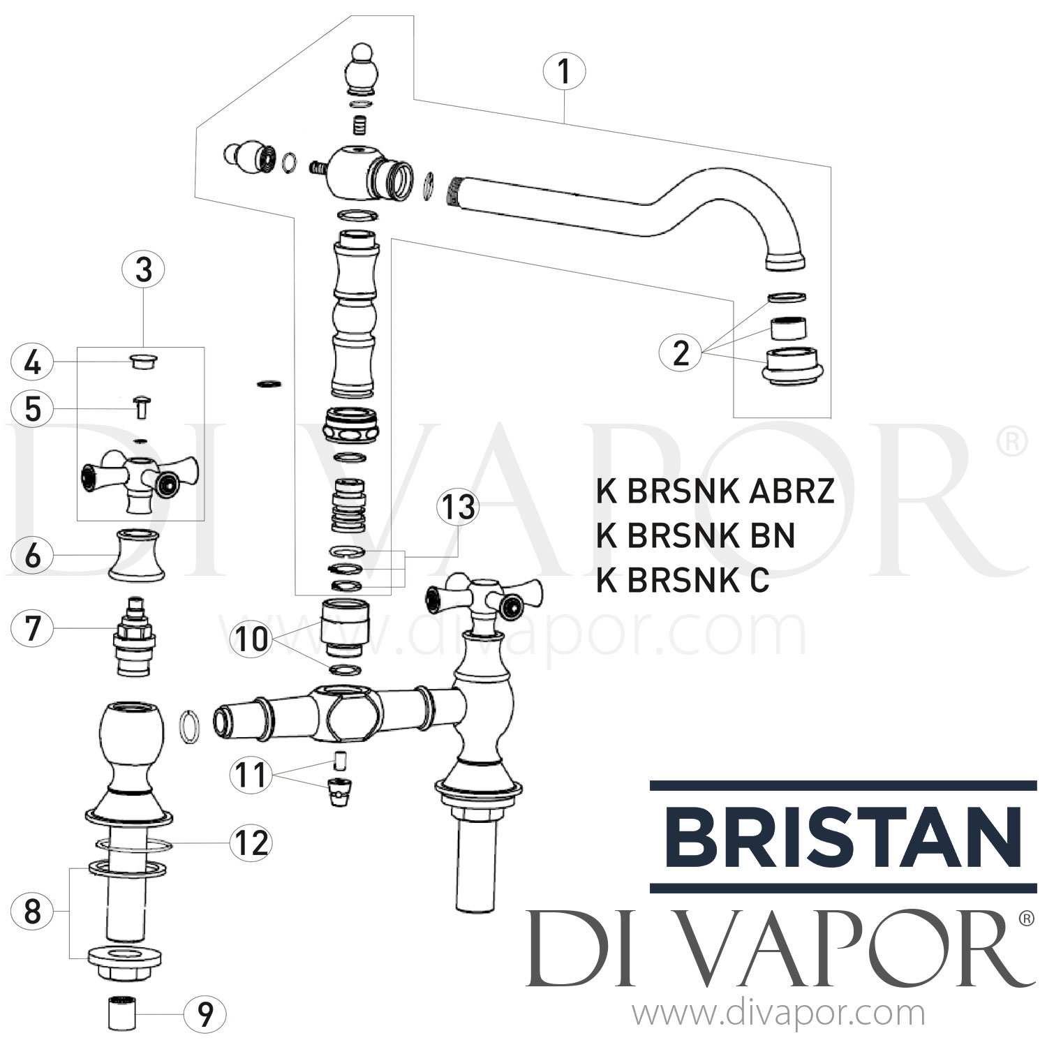 Bristan K BRSNK ABRZ Colonial Bridge Sink Mixer Antique Bronze Tap